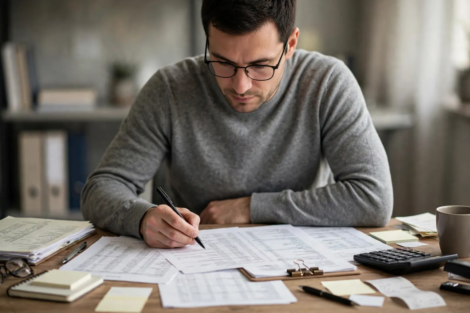 An accountant reviewing practice financial records