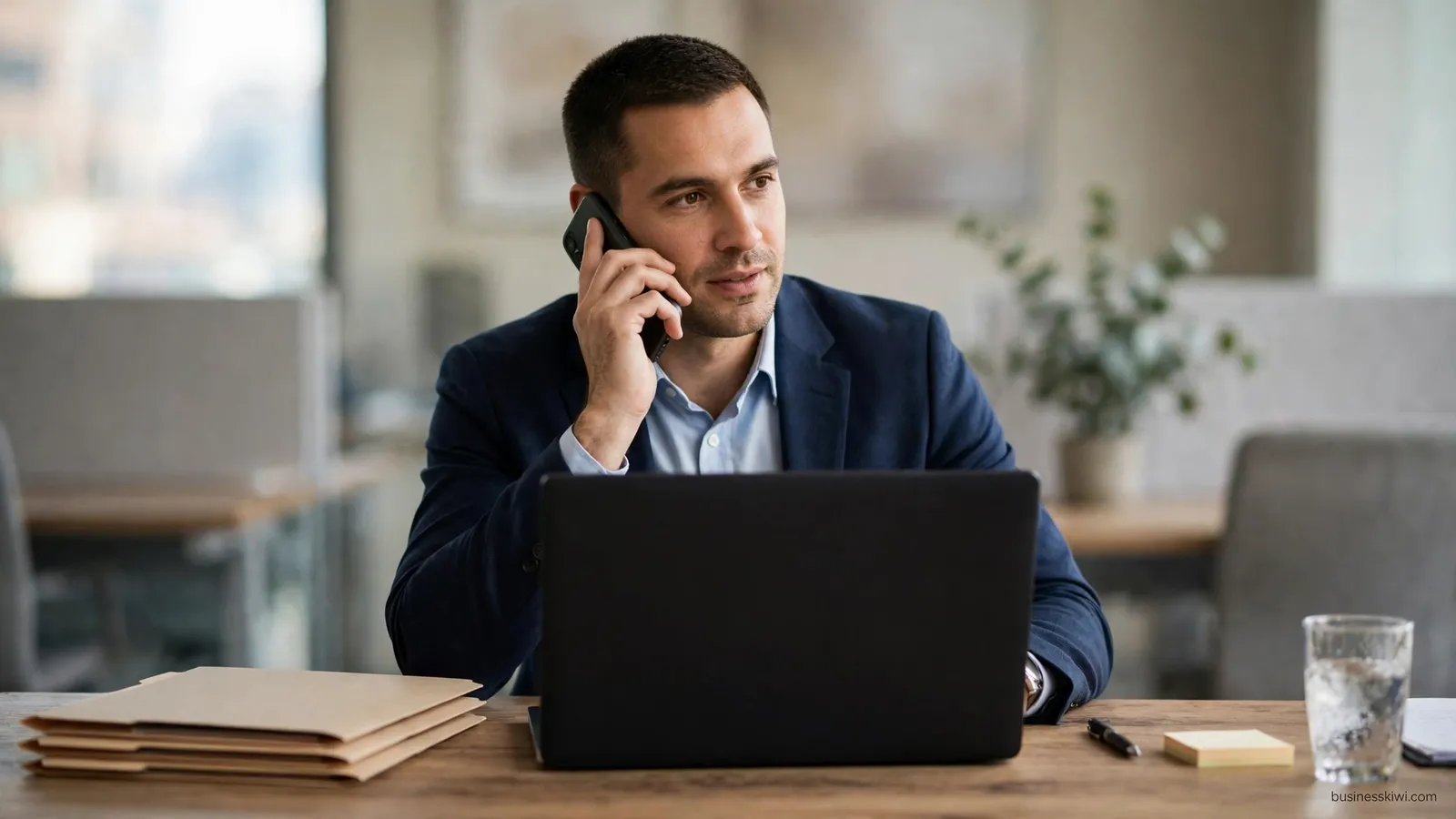 An adviser helping a client by phone