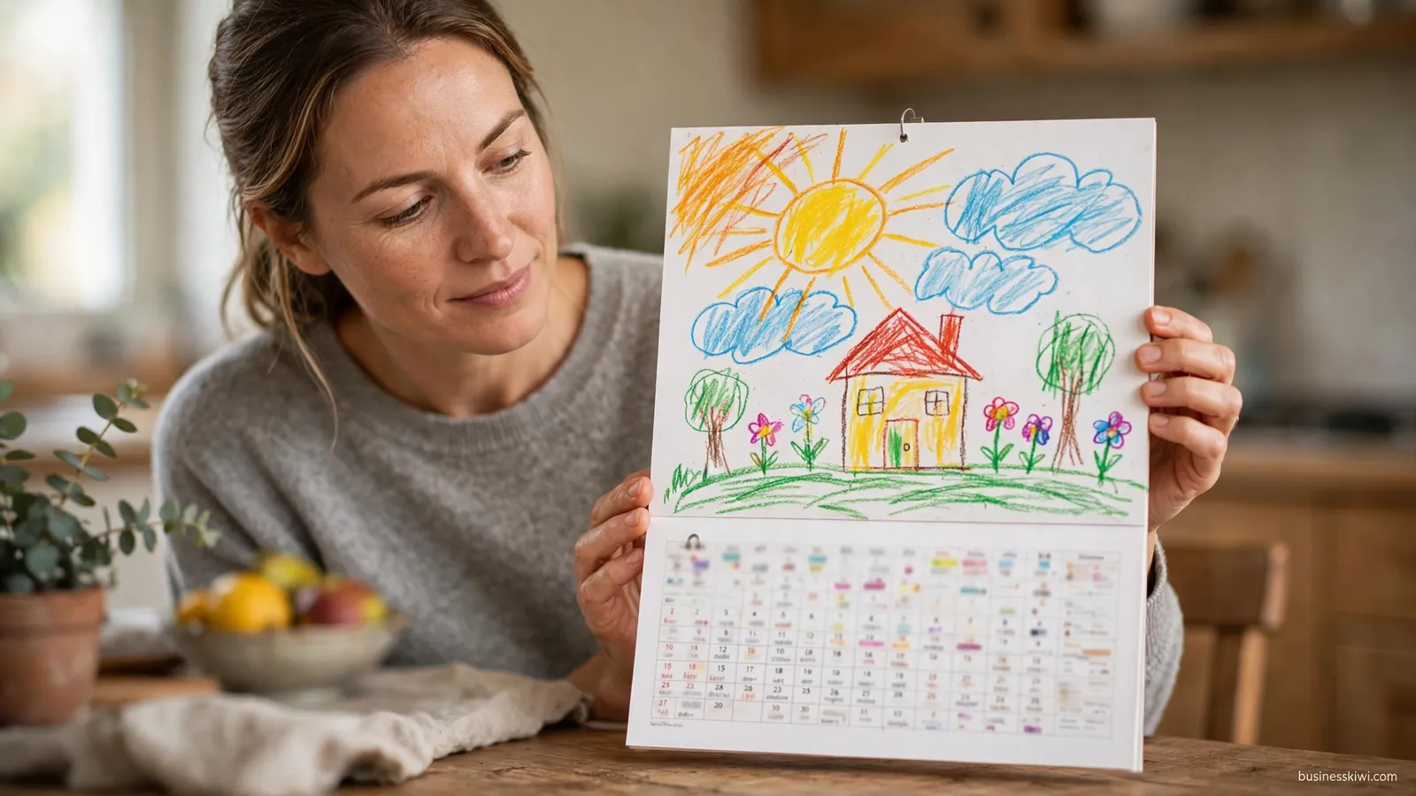 A calendar printed with a child's artwork