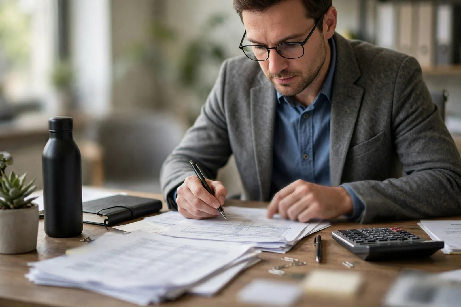 An accountant reviewing an asset register and depreciation schedule