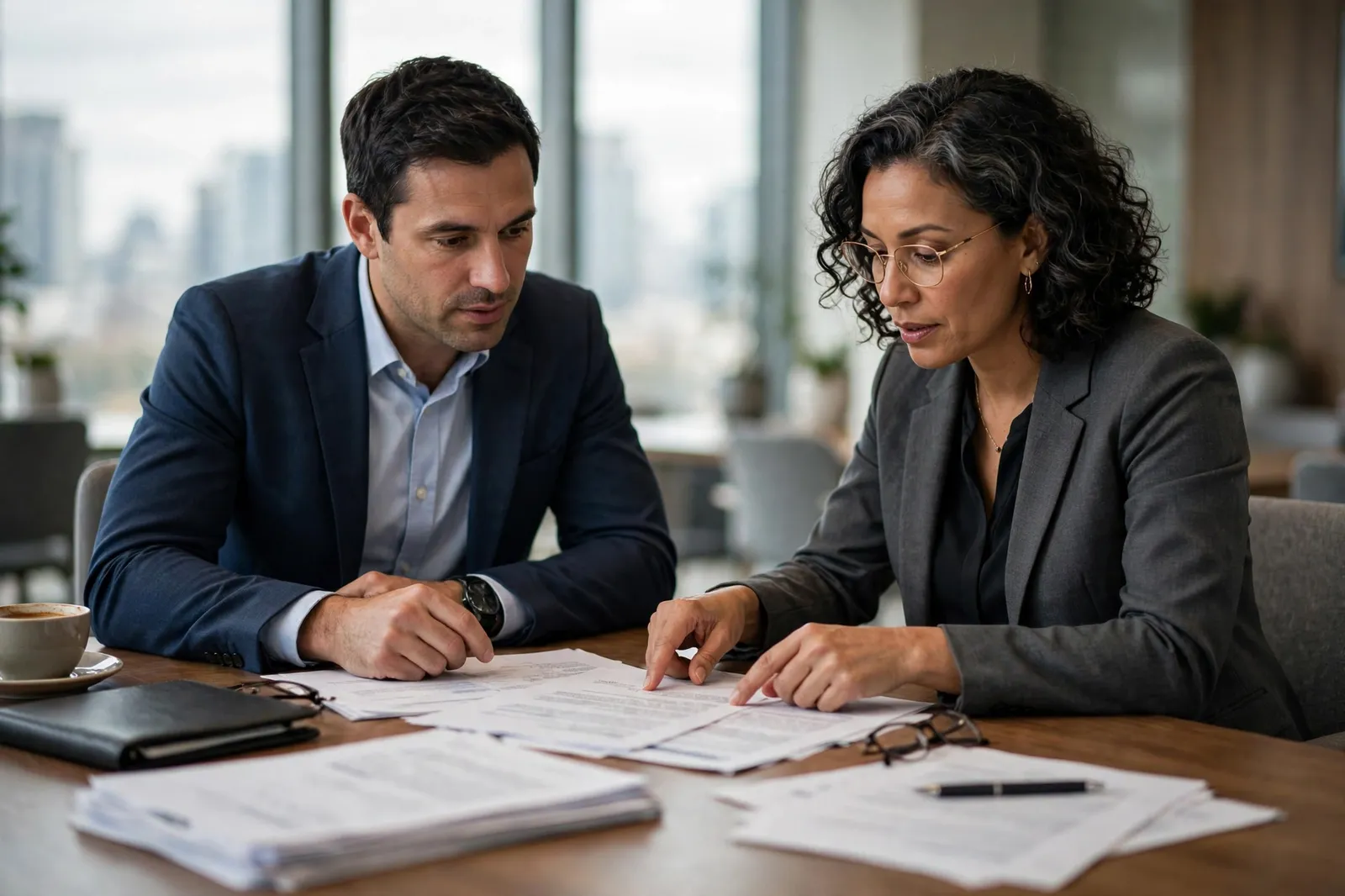 A buyer reviewing acquisition documents with an adviser
