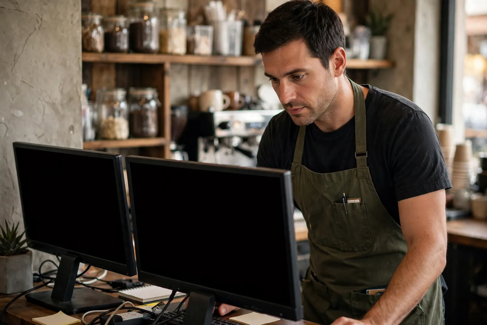 A business owner checking power usage