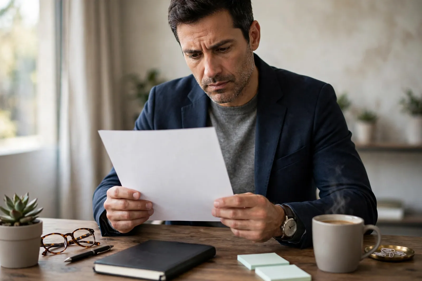A business owner reviewing an electricity bill