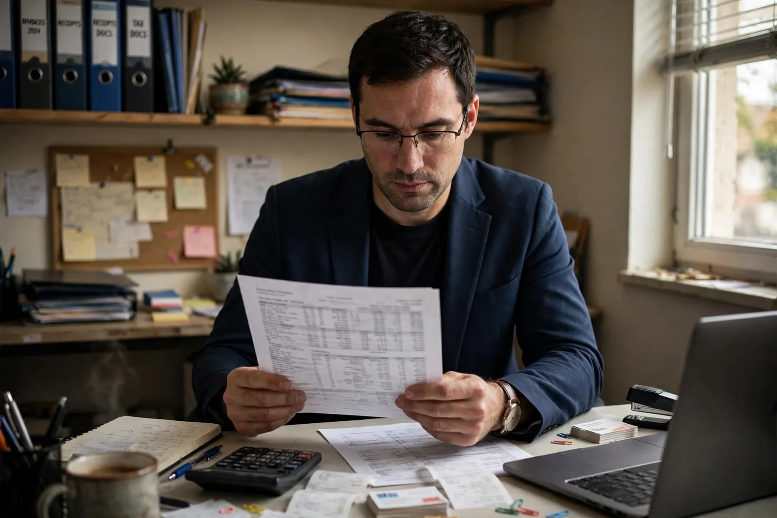 A business owner reviewing financial statements