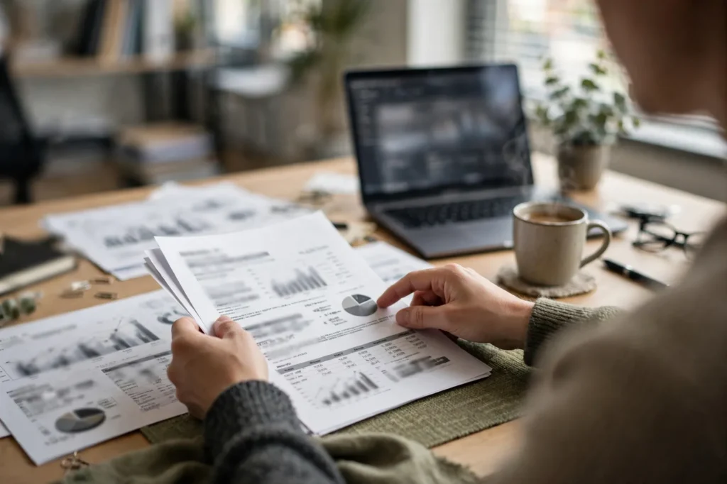 A buyer reviewing a business's financial statements