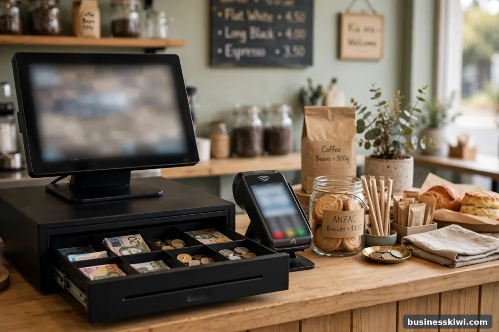 A cash register on a cafe counter
