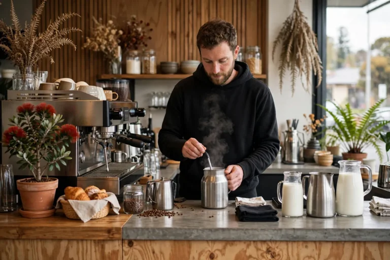 A casual cafe worker on a shift