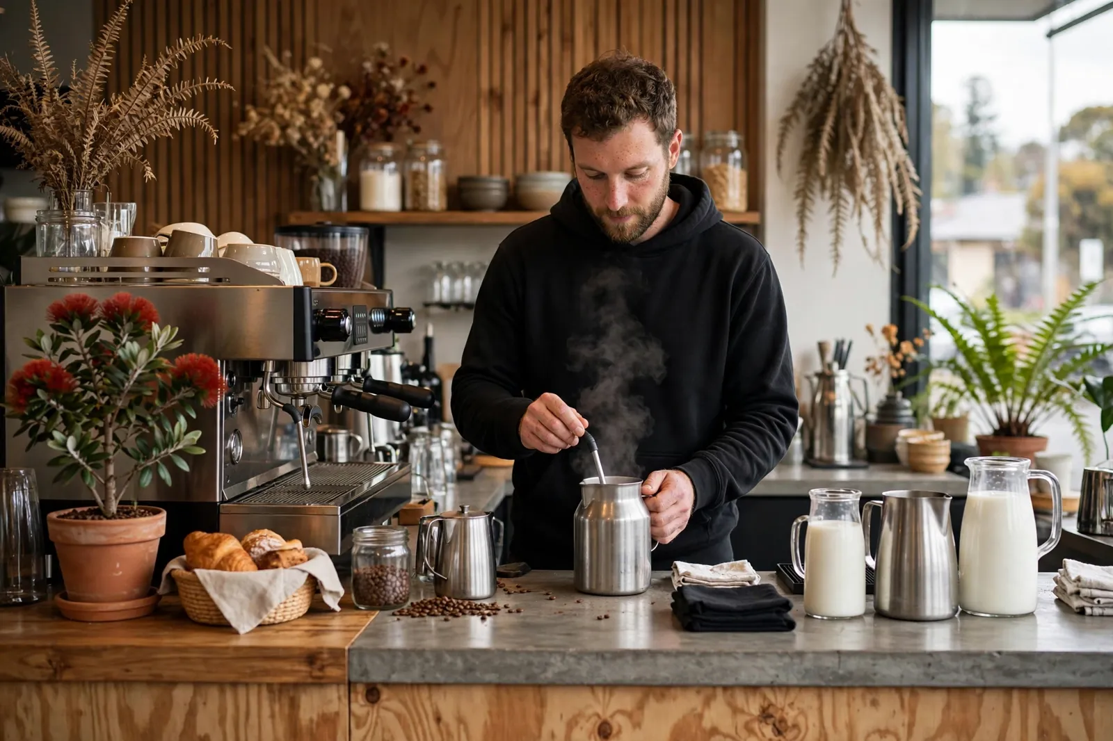 A casual cafe worker on a shift