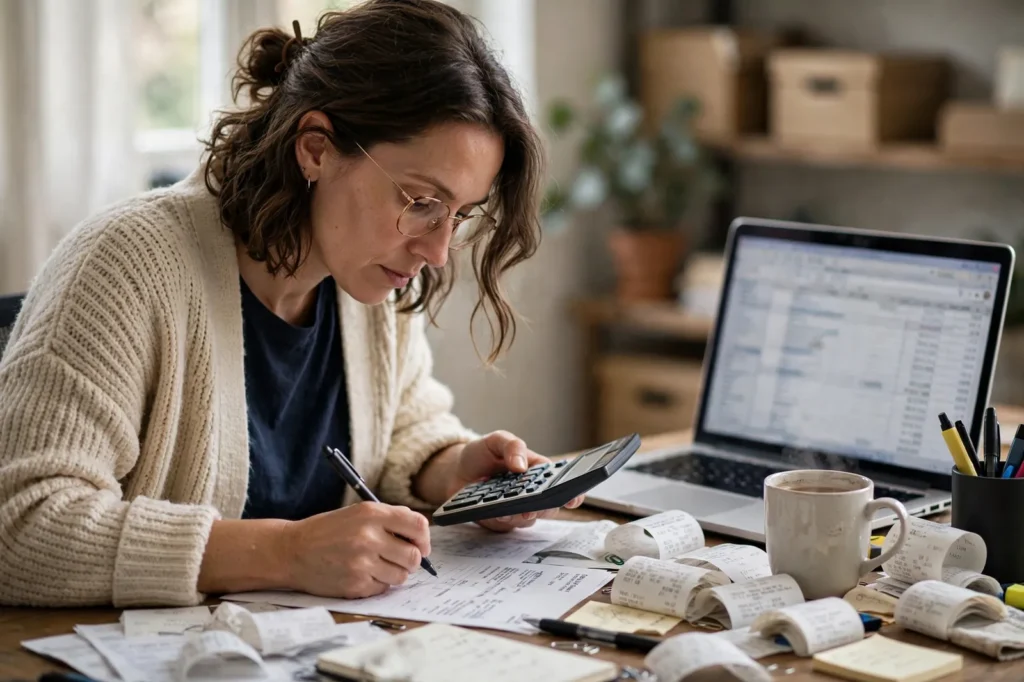A business owner working through the GST on her invoices