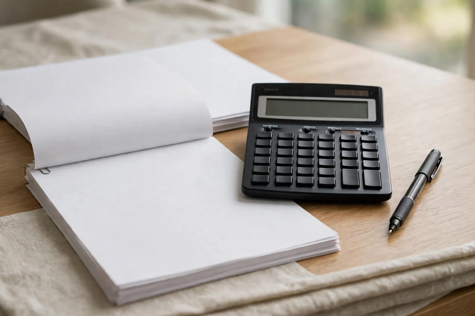 A calculator and health insurance policy documents on a desk
