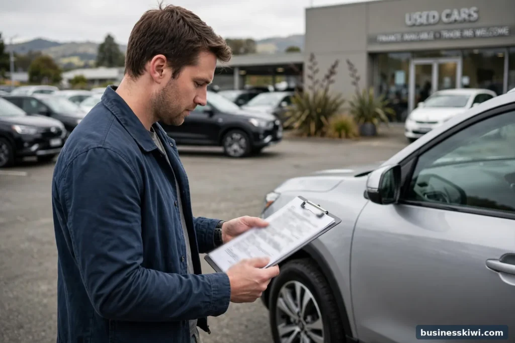 A buyer reviewing car finance paperwork