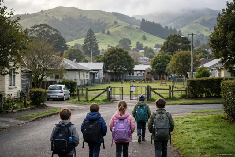 Children arriving at Glenview School in Porirua East in the morning