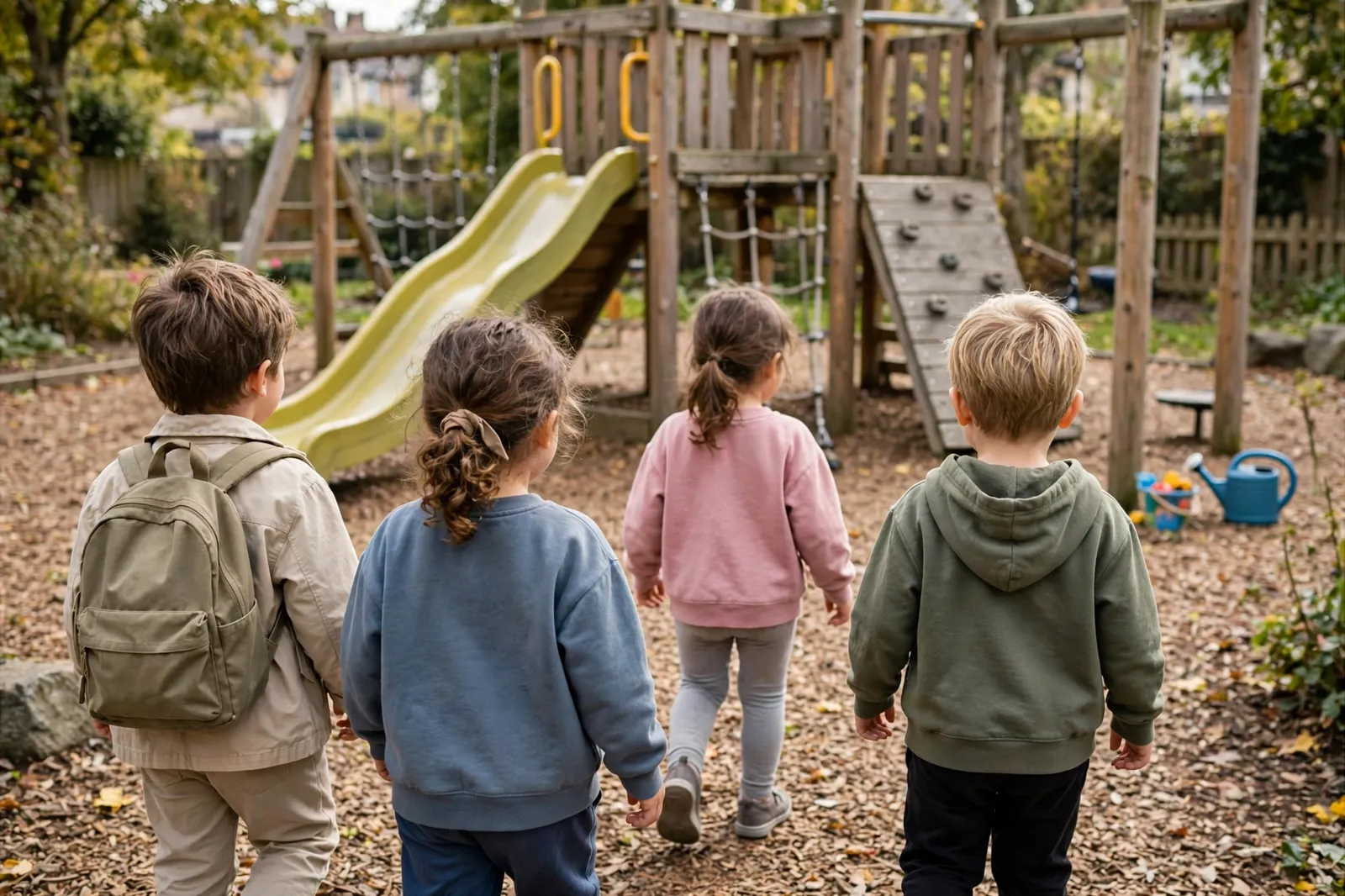 Children playing outdoors at a preschool