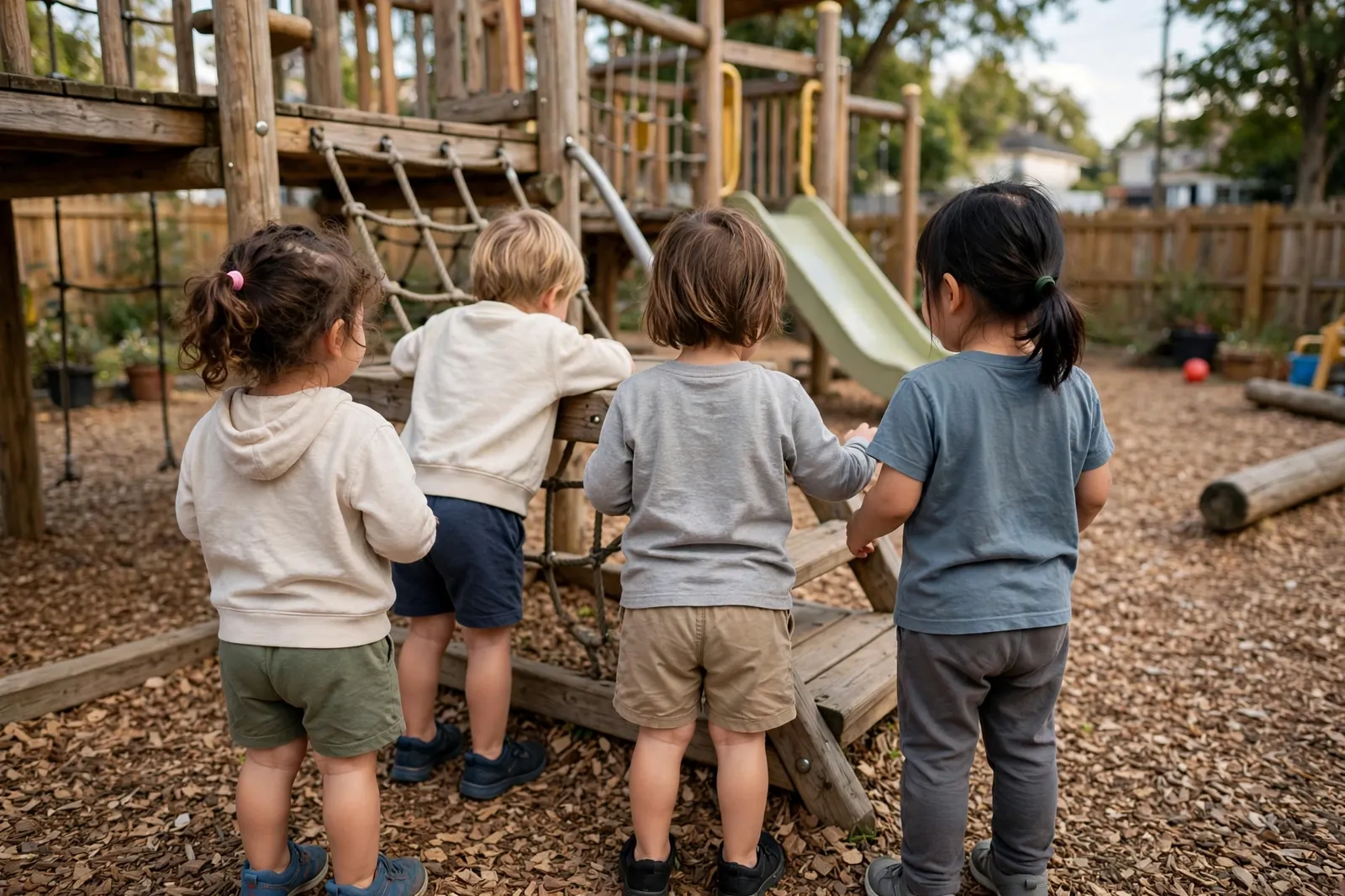 Children playing outdoors at a preschool