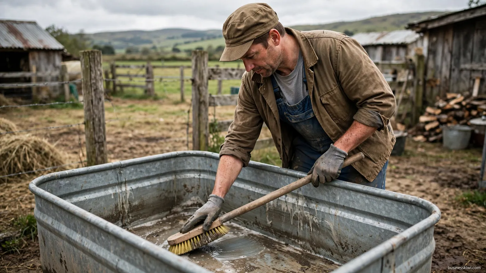 Cleaning out a stock trough