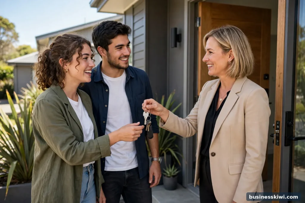 A couple receiving the keys to their first home