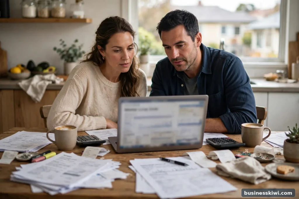 A couple comparing home loan offers at their kitchen table