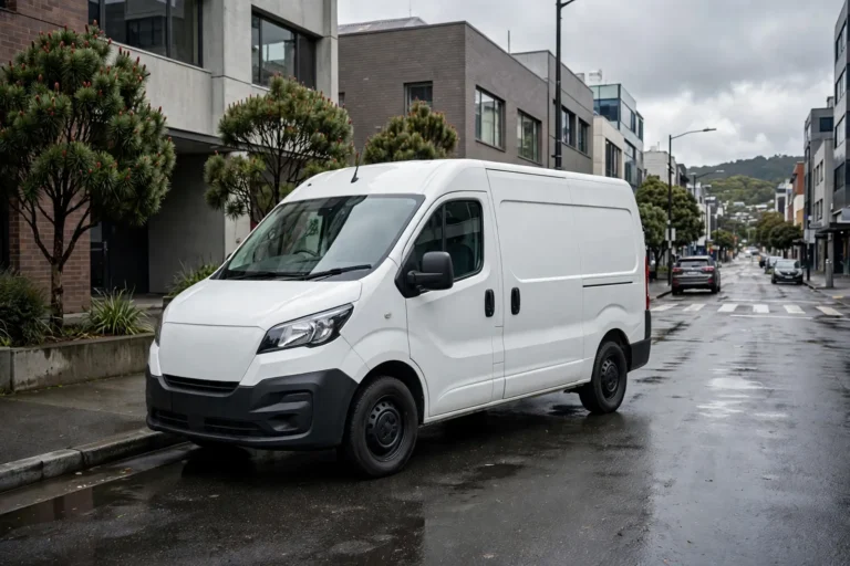 A courier van on a city street