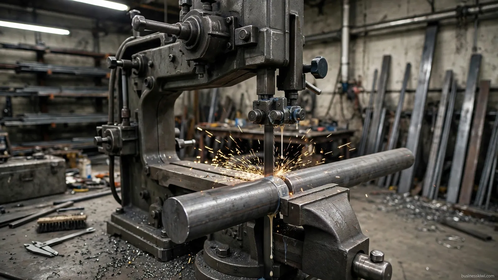 Cutting a steel round bar