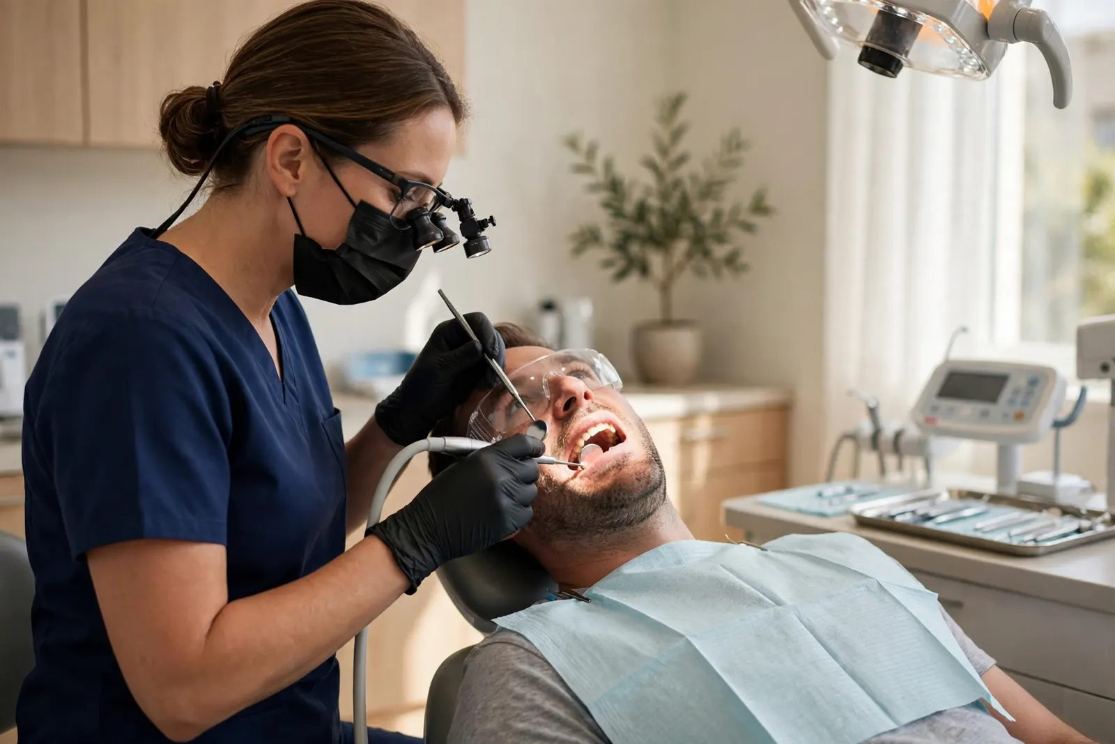 Dentist treating a patient in a modern dental clinic in New Zealand