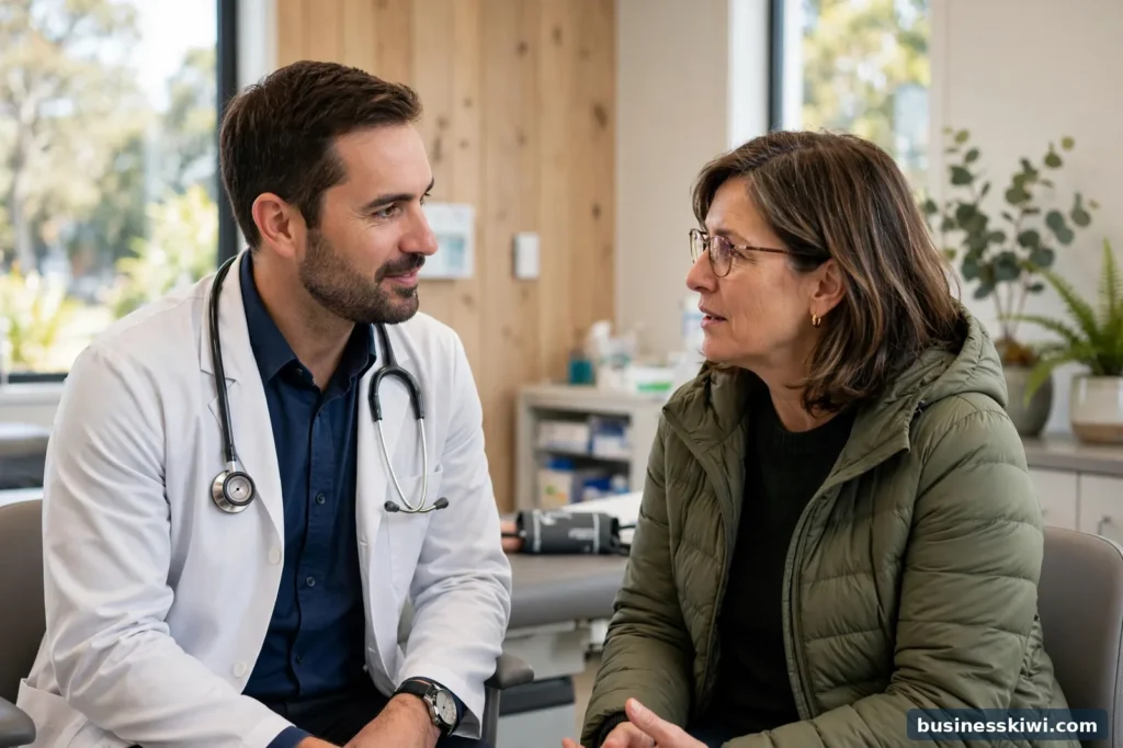 A patient talking with a doctor