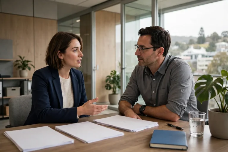 An employee discussing leave with their manager