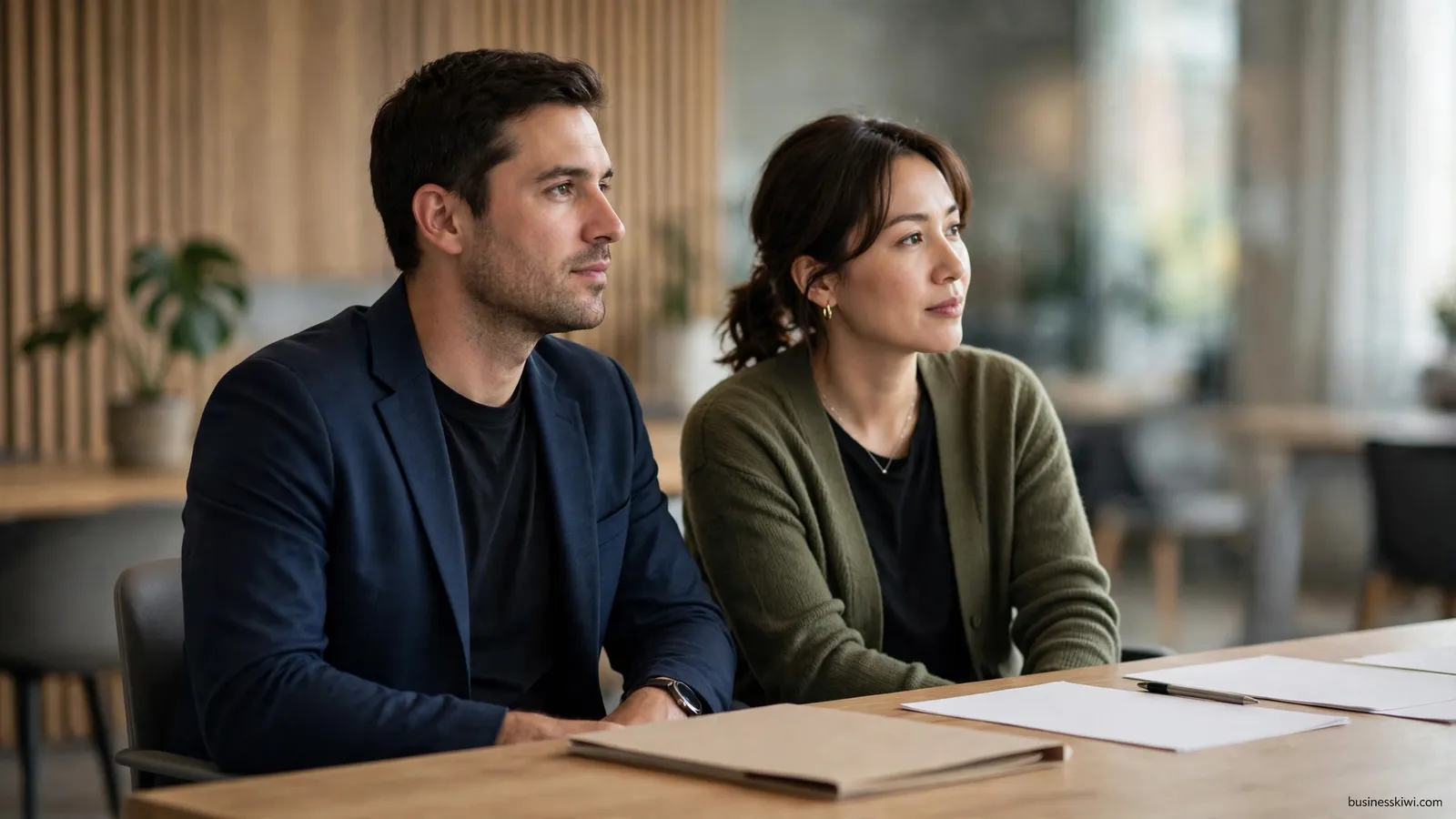 Employee and support person in a meeting