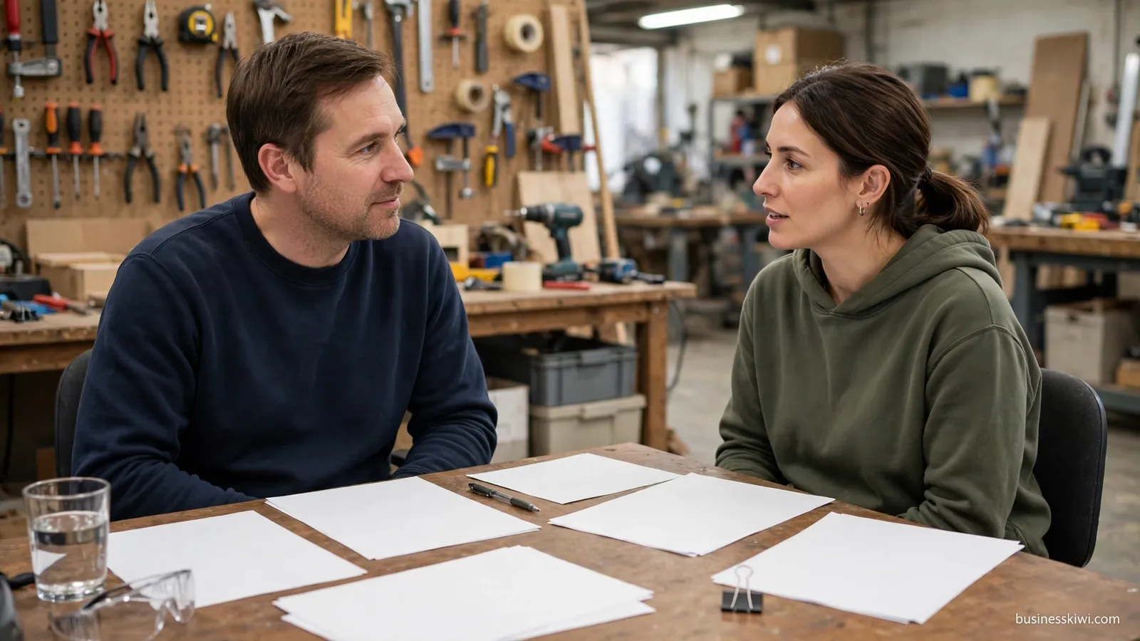 An employer talking with an employee