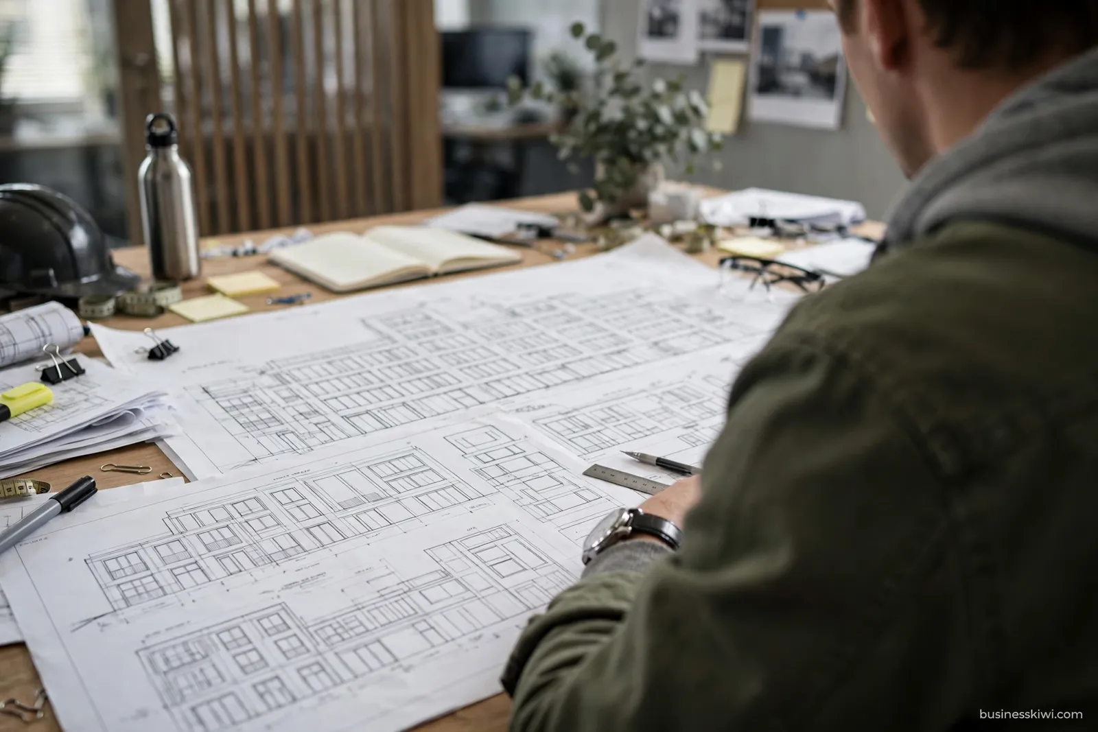 Reviewing facade drawings with an architect