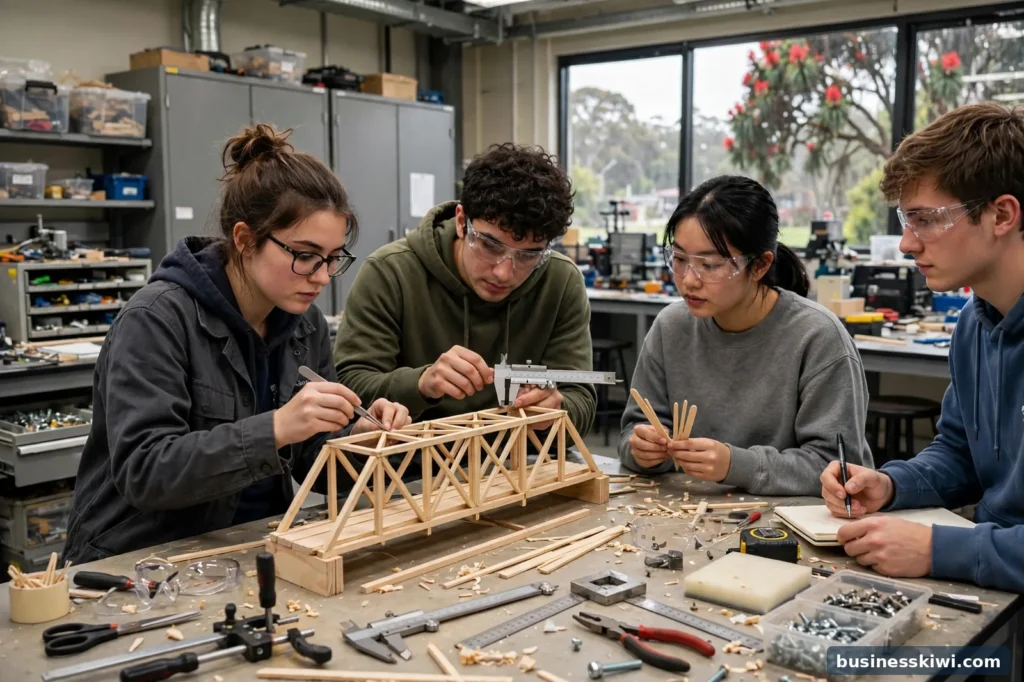 Engineering students working in a lab