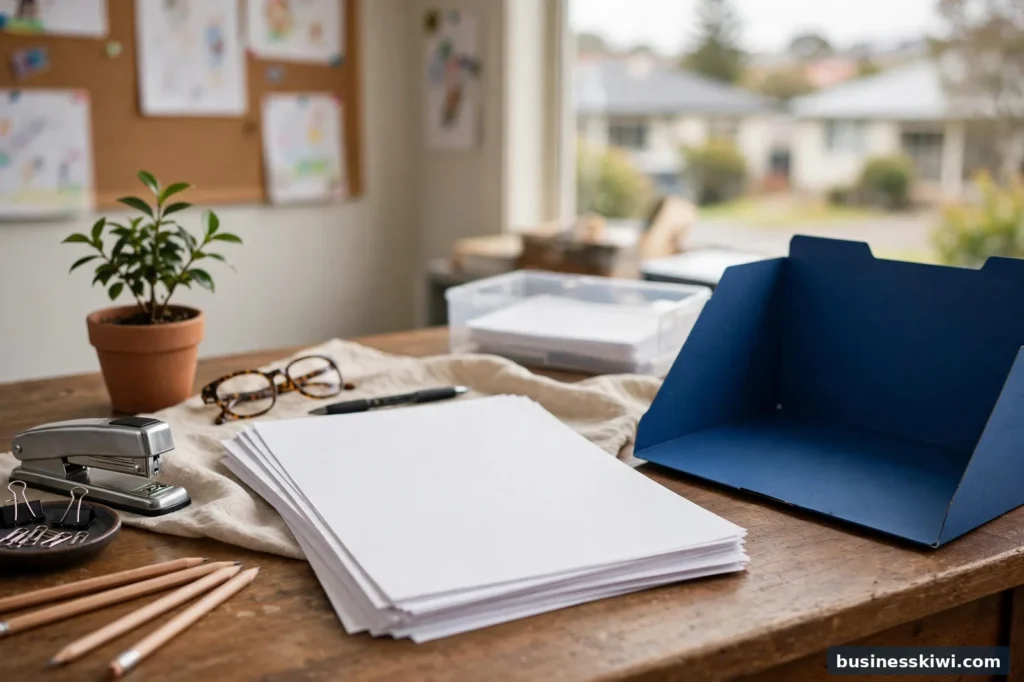 A school office desk with enrolment forms