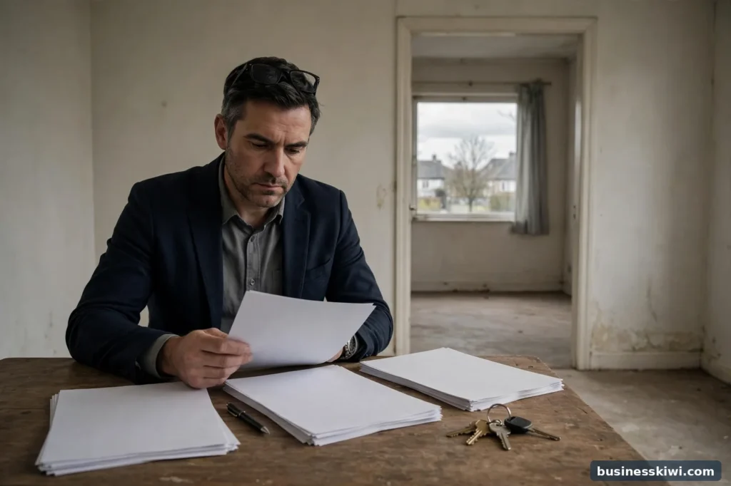 An executor reviewing estate documents at the house