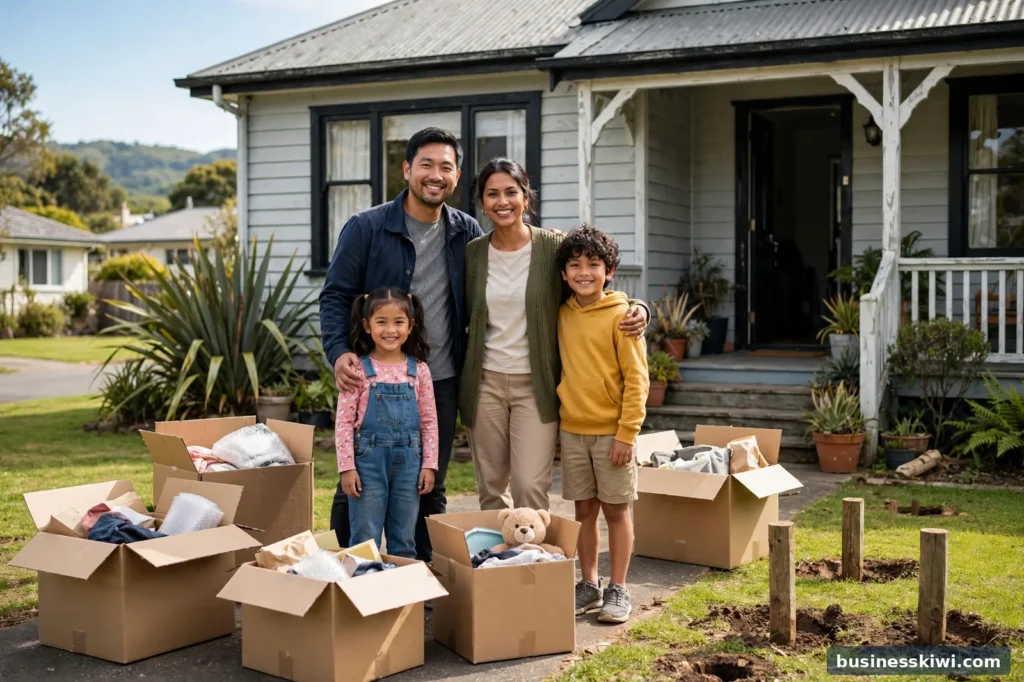 A family settled outside their New Zealand home