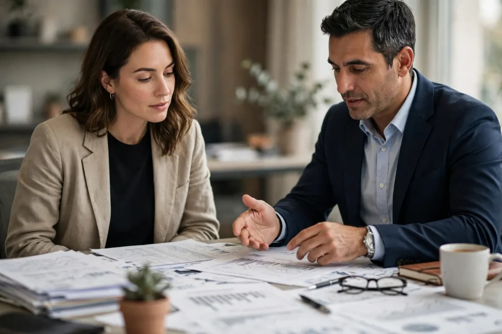 A client reviewing a financial plan with an adviser