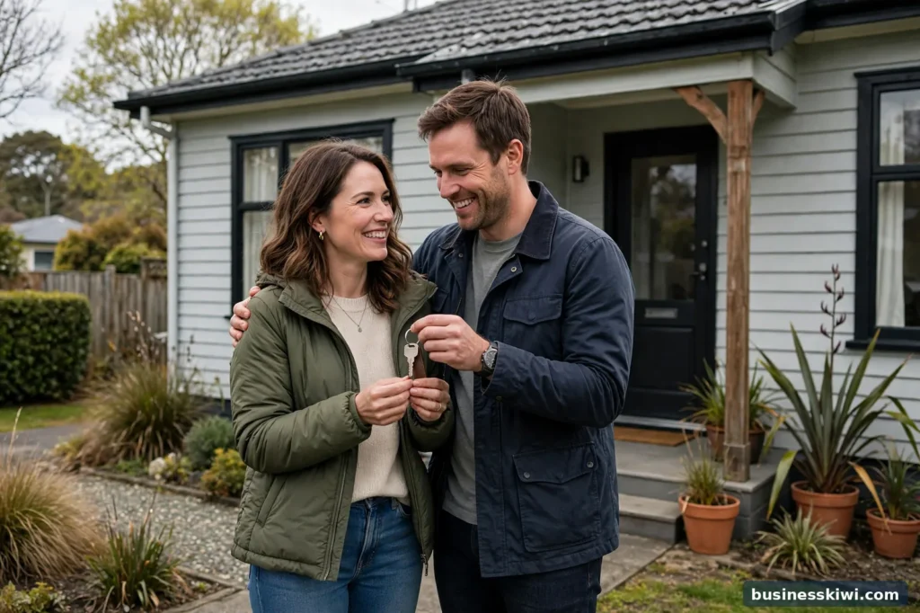 A couple receiving the keys to their first home