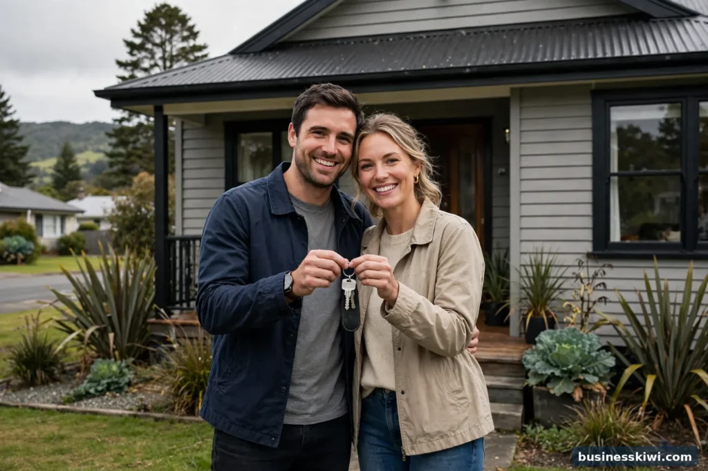 A couple with the keys to their first home