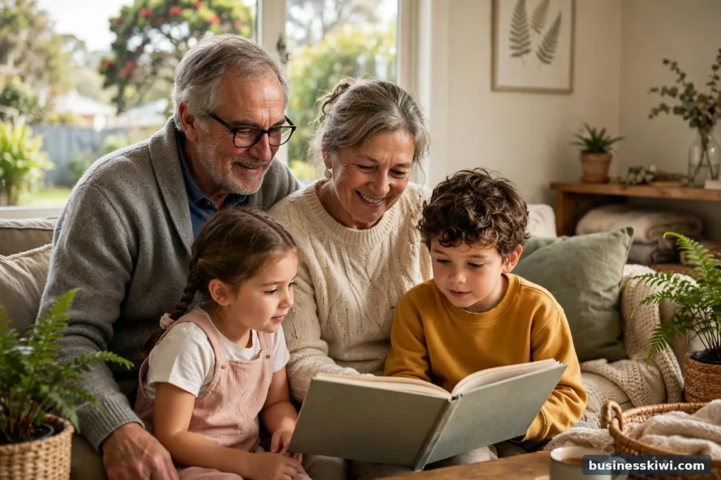 Grandparents reading with their grandchildren