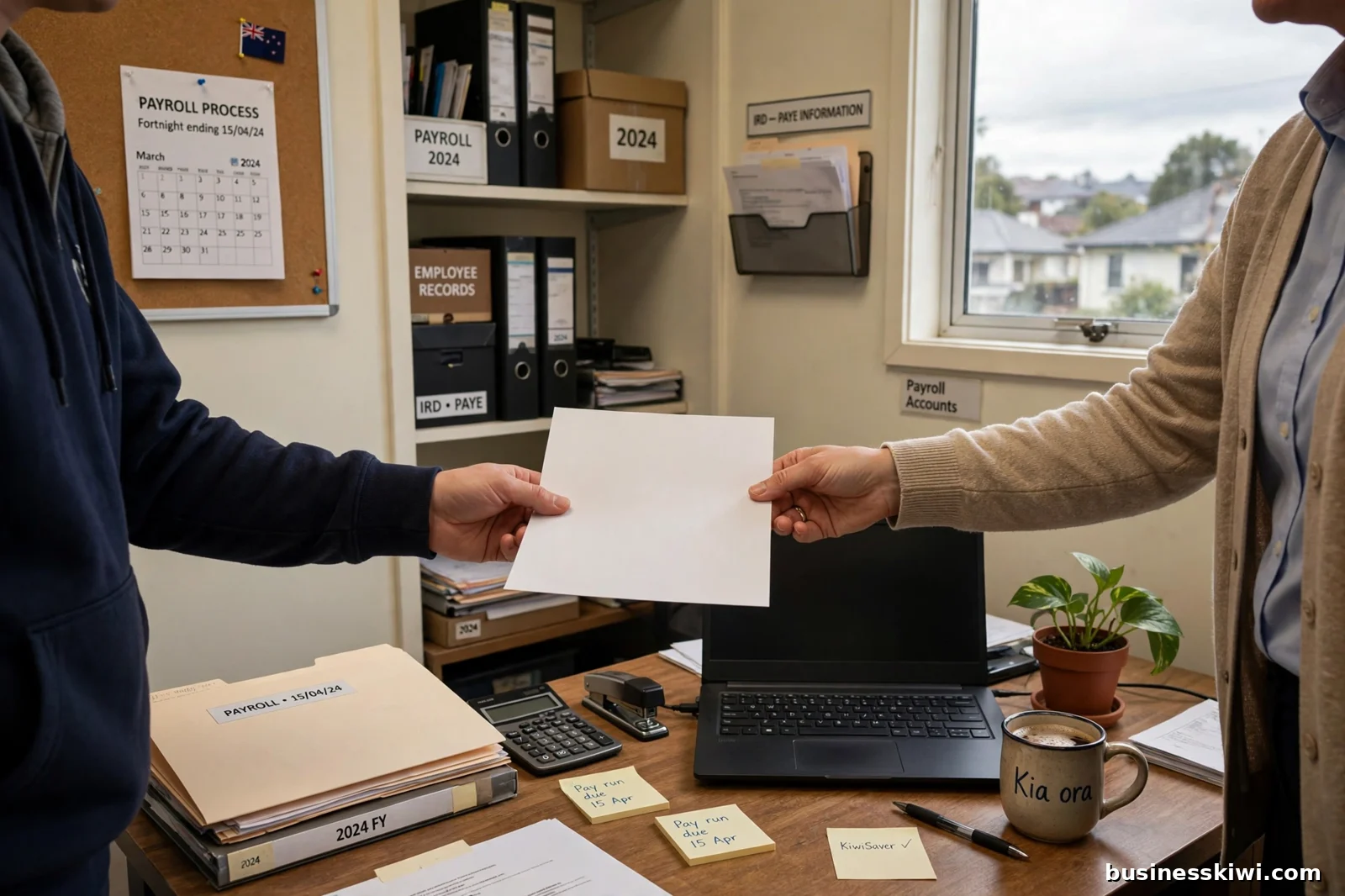 Handing a new tax code form to an employer