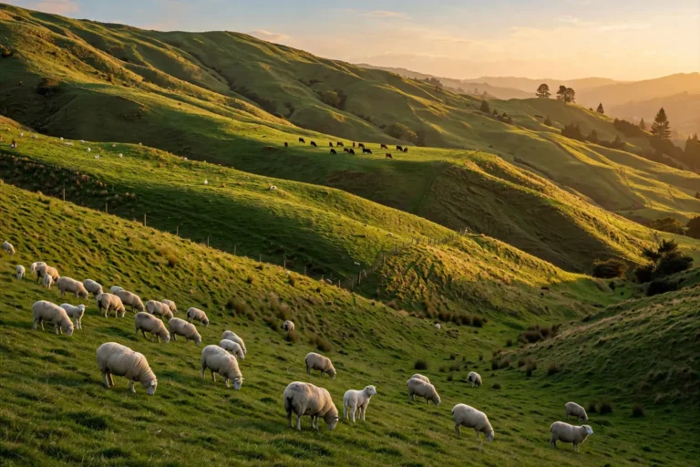 Sheep and cattle grazing on a New Zealand hill country farm