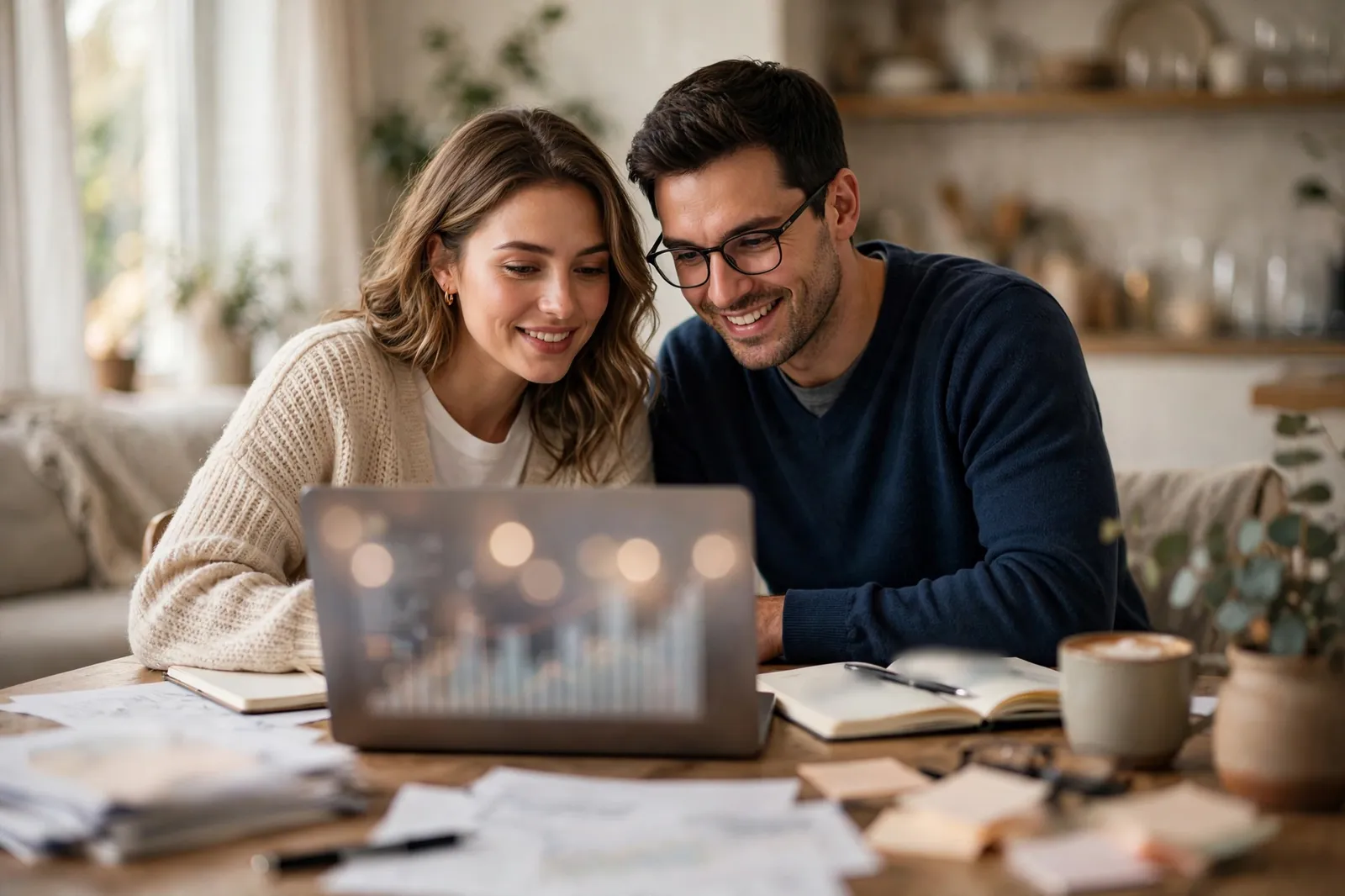 A couple working through their savings plan for a home deposit
