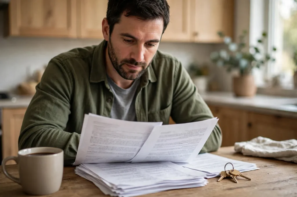 A homeowner reading his house insurance documents
