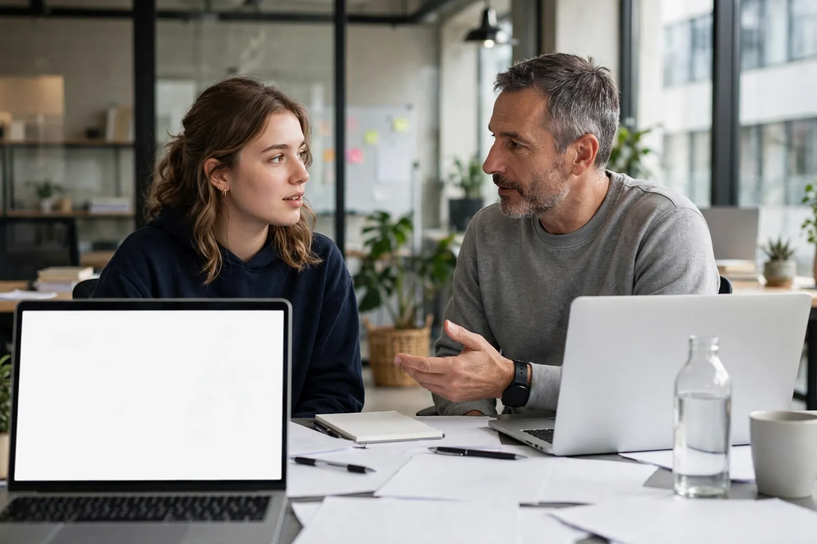 An intern discussing a project with a mentor