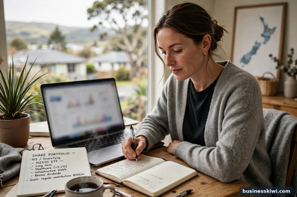 An investor reviewing shares on a laptop