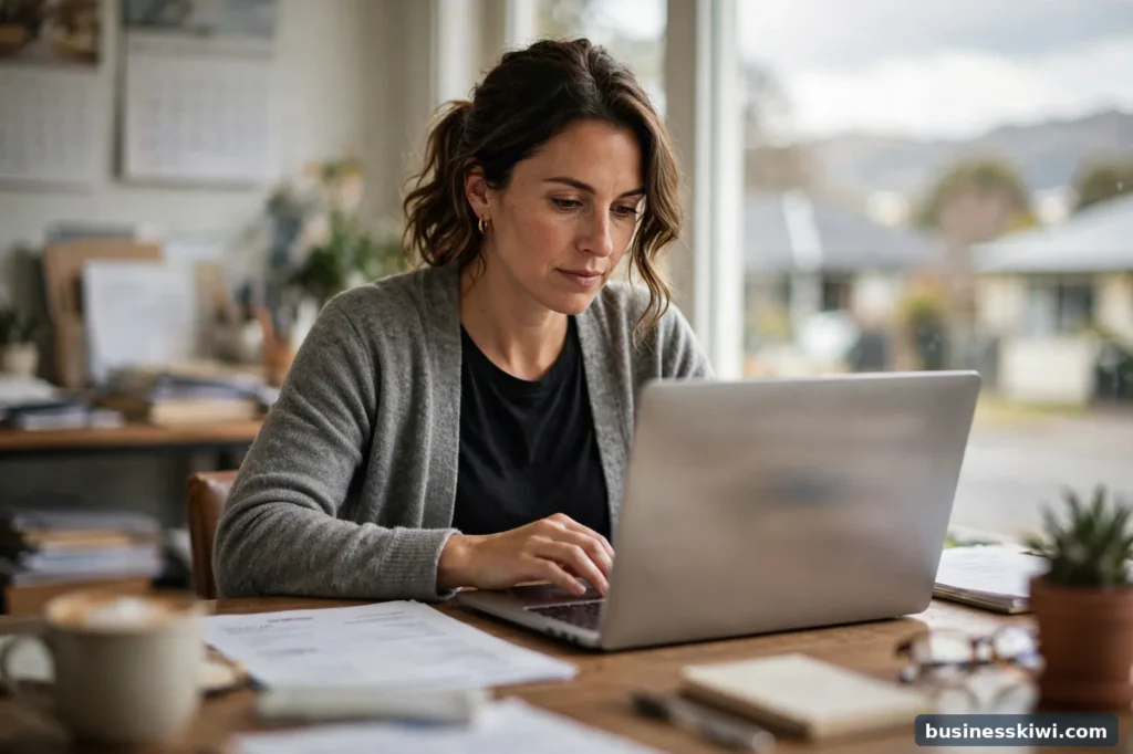 A business owner checking a supplier invoice