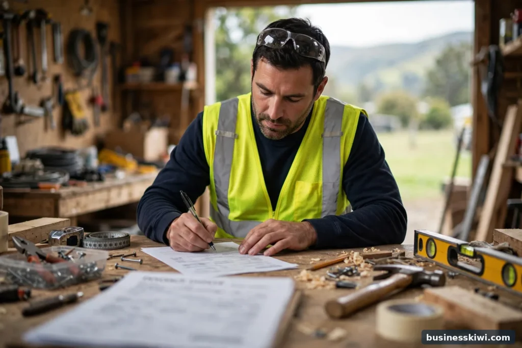 A tradesperson writing an invoice