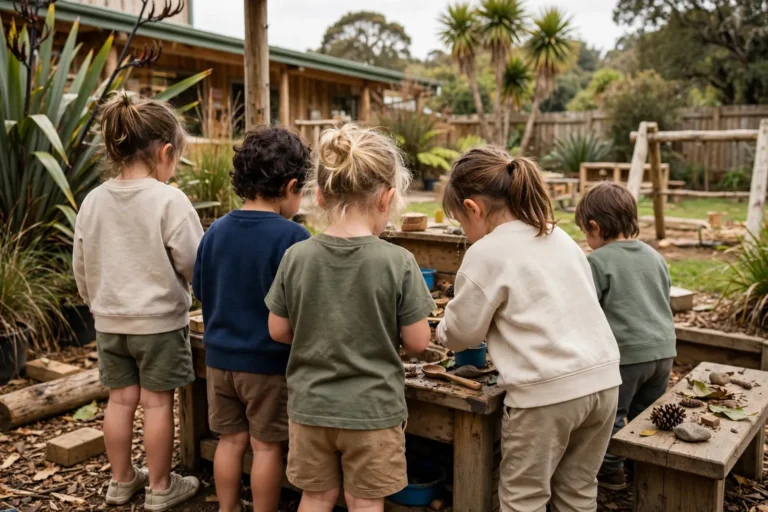 Kindergarten children playing outdoors