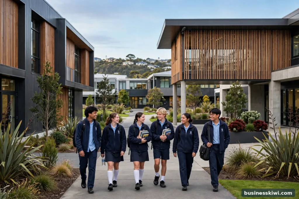 Students at a large school campus