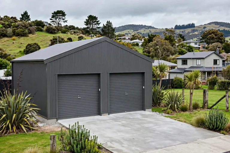 A new steel clad double garage on a residential section