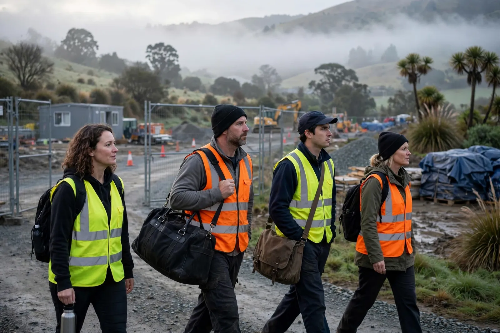 Temporary workers arriving at a work site