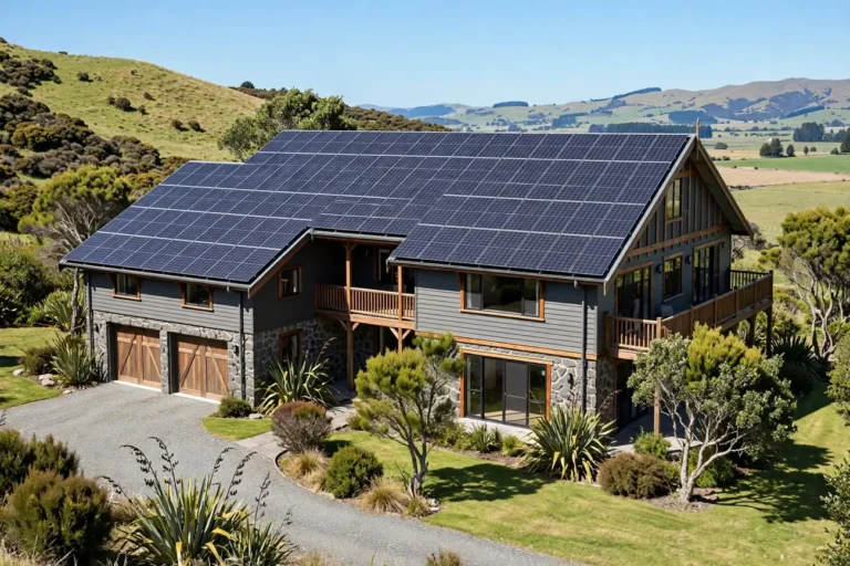 A large home with a 10kW rooftop solar panel array